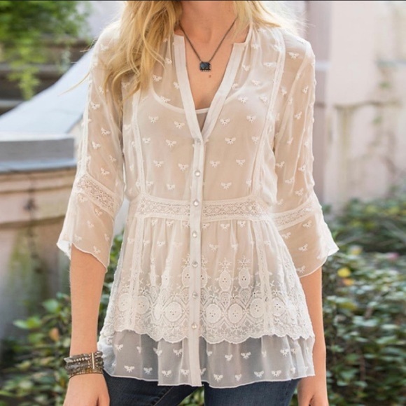 Sundance Tops - Sundance White Embroidered Sheer Lace Boho Tunic – Size S
